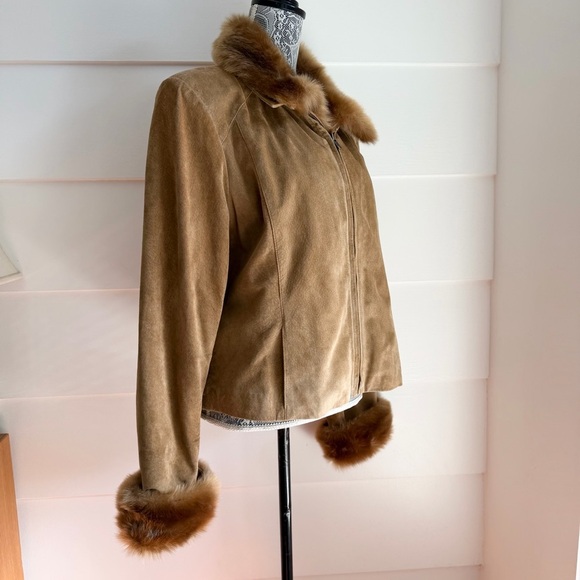 Alfani Suede Cropped Jacket with Removable Fur Trim size XL - Picture 2 of 6